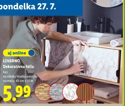 LIVARNO dekoratívna fólia na hladké povrchy, kamenný, tehlový, mramorový a drevený vzhľad