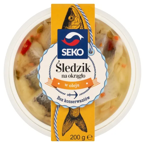 Seko Kúsky marinovaných filiet zo sleďa atlantického bez kože s marinovanou cibuľou v oleji