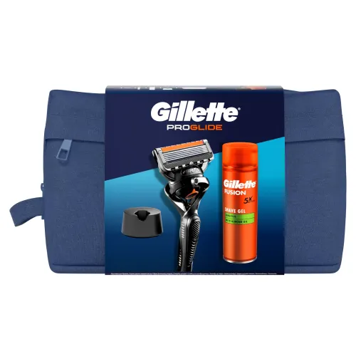 Gillette Cestovná Súprava S Holiacim Strojčekom ProGlide + Fusion Gél na Holenie+ Stojan