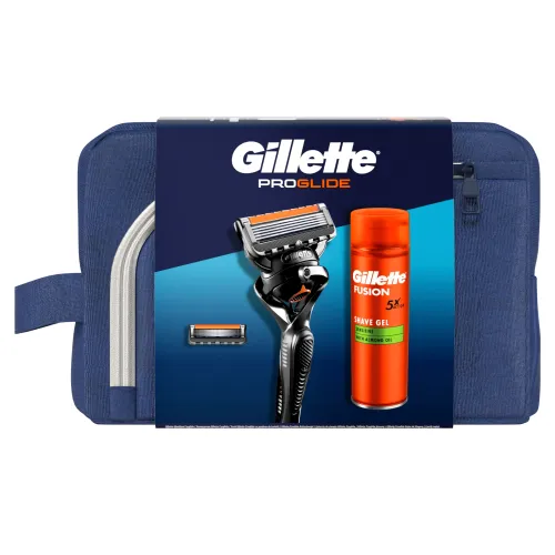 Gillette Cestovná Súprava S Holiacim Strojčekom ProGlide + 1 Náhradná Holiaca Hlavica + Gél Fusion