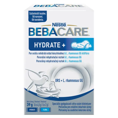 BEBACARE HYDRATE+ perorálny rehydratačný roztok s baktériami mliečneho kvasenia L. rhamnosus GG