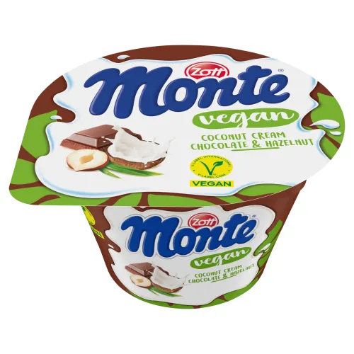 Zott Monte Vegan čokoládový dezert s kokosovým krémom a lieskovými orieškami