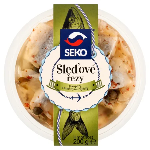 Seko Kúsky marinovaných filiet zo sleďa atlantického bez kože s kaparami a paradajkami