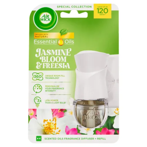 Air Wick Essential Oils Elektrický osviežovač vzduchu strojček a náplň jazmínové kvety, frézia