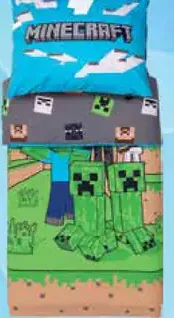 Minecraft detská posteľná súprava, rozmery 70 × 90 cm a 140 × 200 cm; bežná cena 19,99 €, Clubcard cena 13,99 €