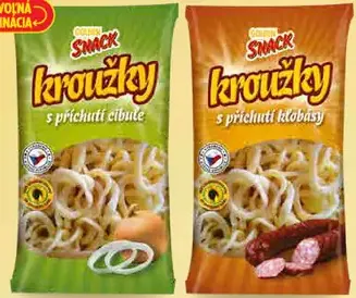 Golden Snack krúžky s príchuťou cibule; Golden Snack krúžky s príchuťou klobásy