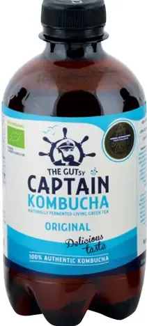 The Gutsy Captain kombucha, jemne perlivý fermentovaný nápoj zo zeleného čaju