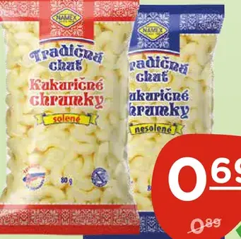 Tradičná chuť kukuričné chrumky, solené a nesolené