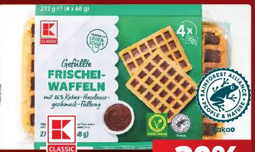 K-Classic čerstvé vafle s lieskovo-orieškovou náplňou