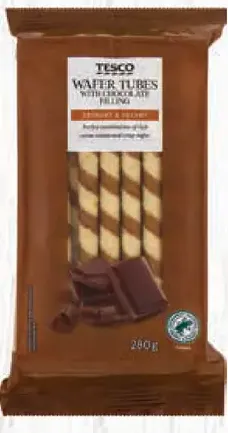 Tesco oblátkové trubičky s čokoládovým krémom