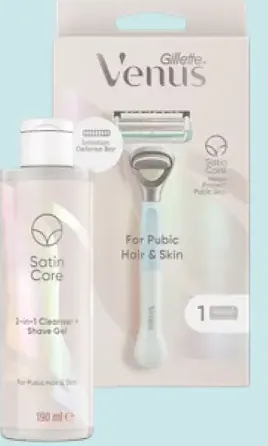 Gillette Venus holiaci strojček s náhradnou hlavicou a Satin Care jemným čistiacim gélom na holenie pre ženy