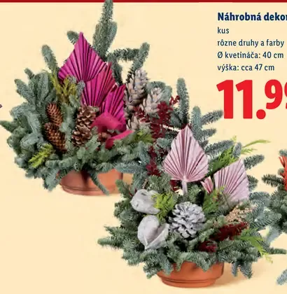 Náhrobná dekorácia v miske, rôzne druhy a farby, priemer kvetináča 40 cm, výška približne 47 cm
