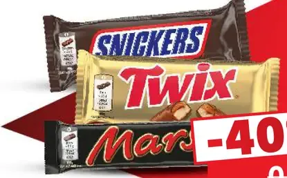 Čokoládová tyčinka Snickers, Twix a Mars