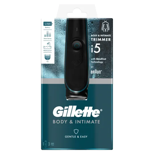 Gillette Body & Intimate i5 Pánsky Intímny Zastrihávač, Bezdrôtový, Namokro/Nasucho, Doživotne Ostrý