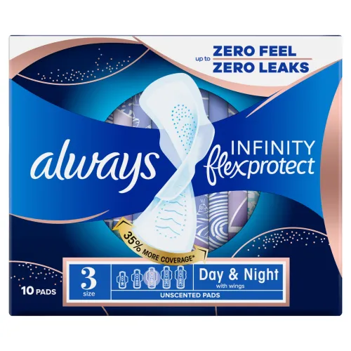 Always FlexProtect Vložky s Krídelkami Night (veľkosť 3) 10 ks, Neparfumované Hygienické Vložky