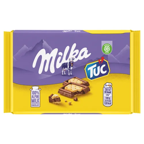 Milka Tuc tabuľka mliečnej čokolády z alpského mlieka obložená slanými krekermi