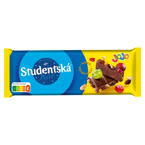 ORION Študentská pečať Mliečna čokoláda s JOJO želé, arašidmi a hrozienkami