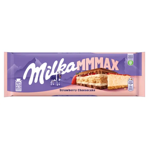 Milka čokoláda Mmmax Strawberry Cheesecake mliečna, príchuť jahodový cheesecake