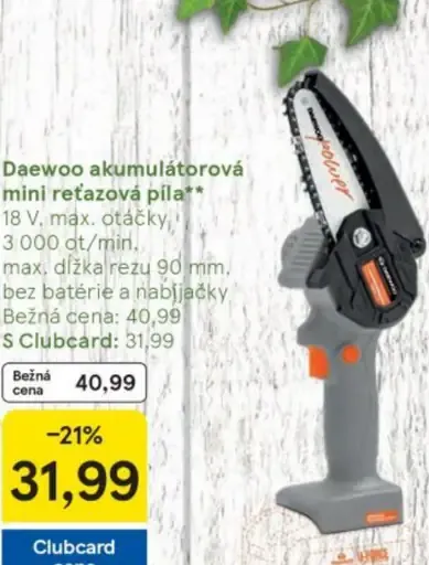 Daewoo akumulátorová mini reťazová píla