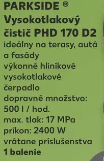 Parkside Vysokotlakový čistič PHD 170 D2