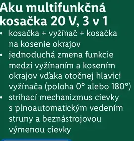 Parkside Aku multifunkčná kosačka 20 V, 3 v 1