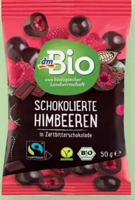 DmBio mrazom sušené maliny v horkej čokoláde