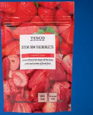 Tesco lyofilizované plátky jahôd