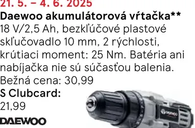 Daewoo akumulátorová vŕtačka