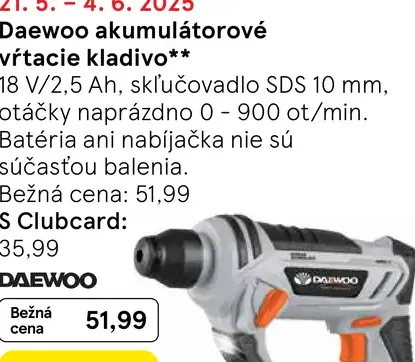 Daewoo akumulátorové vŕtacie kladivo
