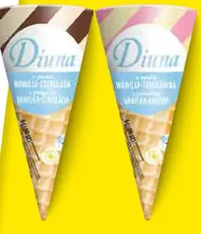 Zmrzlina v kornútku jahodová, čokoládová Diuna