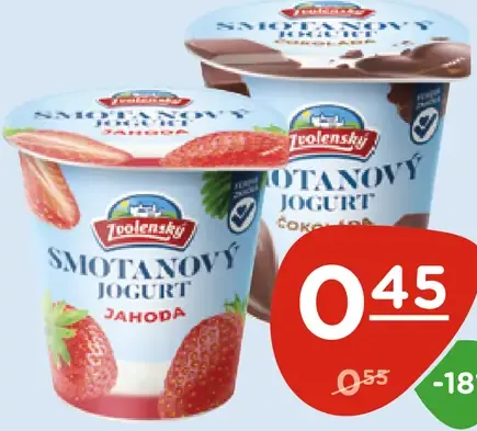 Zvolenský smotanový ochutený jogurt jahoda, čokoláda