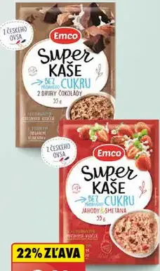 Emco Super kaša 2 druhy čokolády/jahody a smotana
