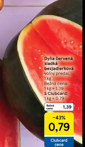 Tesco Dyňa červená sladká bezjadierková