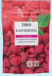 Tesco lyofilizované maliny