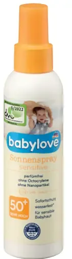 Babylove Sensitive sprej na opaľovanie s OF 50+