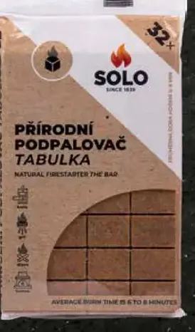 Solo prírodný podpaľovač tabuľka
