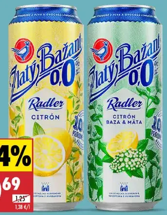 Zlatý Bažant 0.0 Radler citrón/baza mäta