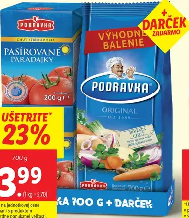 Podravka ochucovadlo s Pasírované paradajky zadarmo