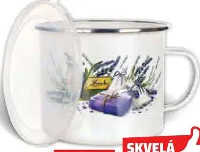 Smalotovaný hrnček s plastovým viečkom
