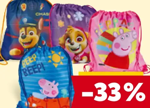 Športové vrecká Prasiatko Peppa a Labková patrola