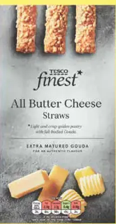 Tesco Finest tyčinky z lístkového cesta s polotučným tvrdým syrom gouda