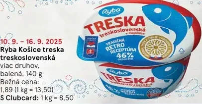 Ryba Košice treska treskoslovenská