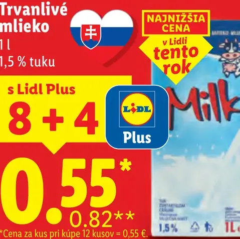 Trvanlivé mlieko 1,5 % tuku