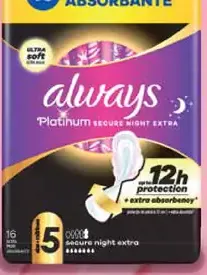 Always Platinum Secure Night Extra Menštruačné Vložky s Krídelkami
