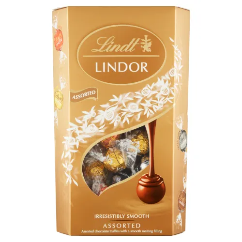 Lindt Lindor Zmes mliečnej, bielej a extra horkej čokolády s jemnou tekutou náplňou