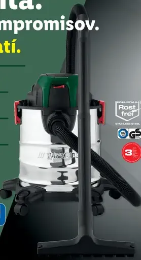 Parkside priemyselný vysávač z nehrdzavejúcej ocele