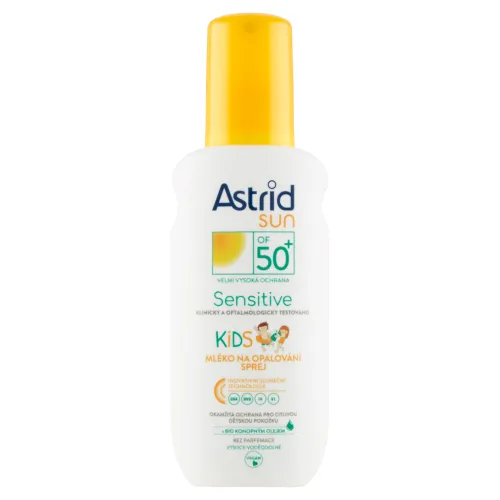Astrid Sun Sensitive detské mlieko na opaľovanie v spreji OF 50+