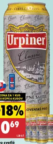 Urpiner Classic 10° pivo plechovka