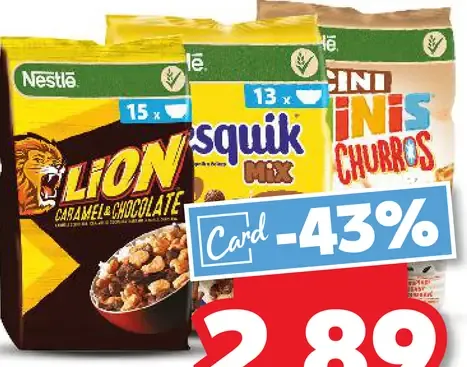 Nestlé cereálie Lion, Nesquik, Cini Minis rôzne druhy