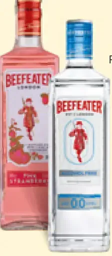 Beefeater London dry gin, Pink Strawberry gin, Blood Orange gin, alcohol free gin